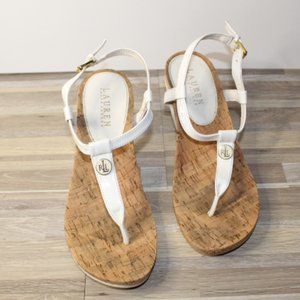 Ralph Lauren Brown White Gold Wedge Heels 3"